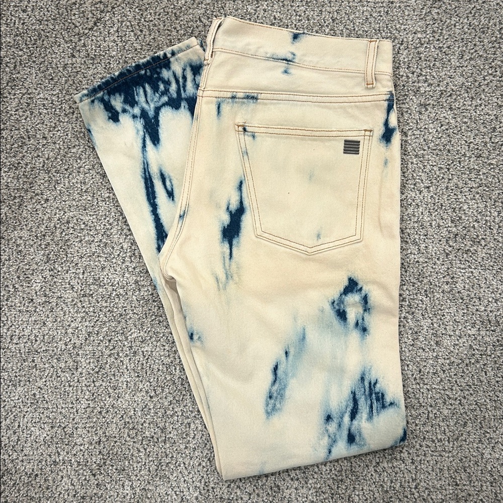 Palm Angels Cream and Blue Tie-Dye Slim Straight Jeans